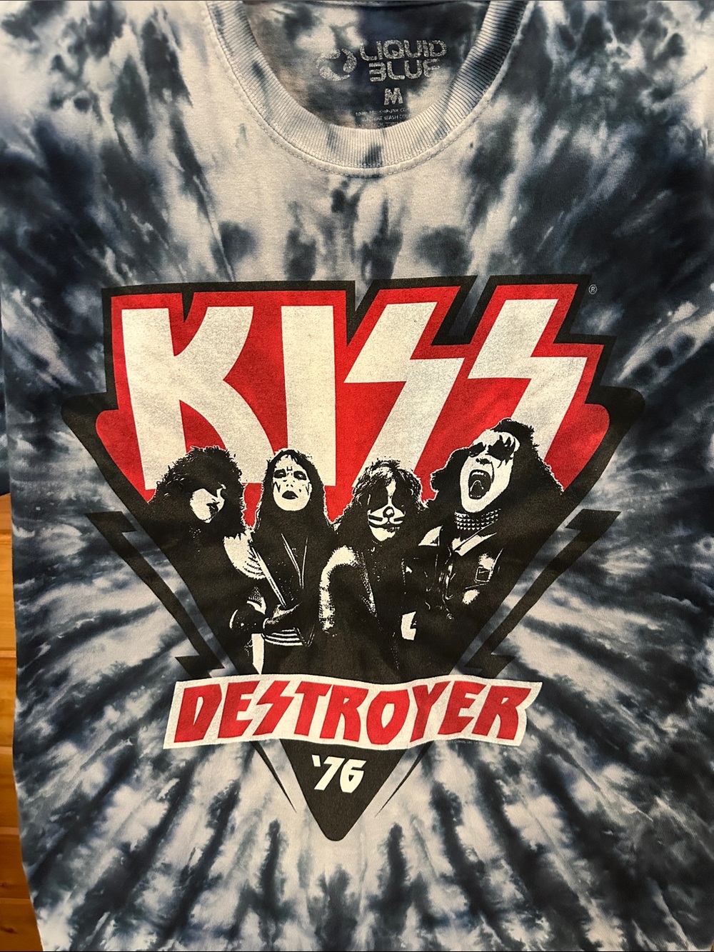Liquid Blue Blue Tie-Dye KISS Destroyer '76 Graphic Tee with Red Logo